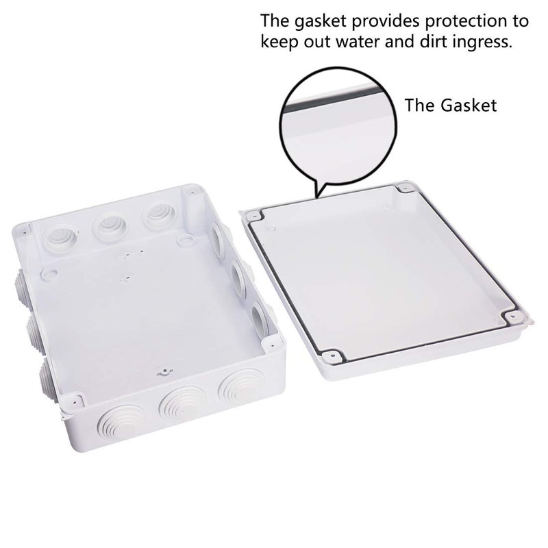 Zulkit Junction Box ABS Plastic Dustproof Waterproof IP65 Universal Electrical Boxes Project Enclosure White 10 x 7.9 x 3.1 inch (255 x 200 x 80mm) - Image 5